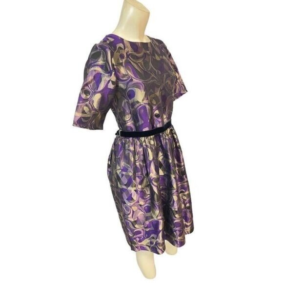 Vintage Via Veneto Italy Purple Gold Brocade Dress XS 0 2 - Picture 3 of 6